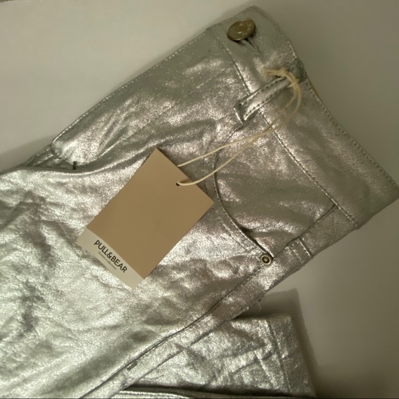 Silver metallic cargo skinny jeggings jeans - Picture 4 of 5